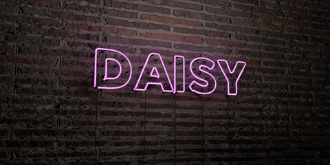 DAISY -Realistic Neon Sign on Brick Wall background - 3D rendered royalty free stock image. Can be used for online banner ads and direct mailers..