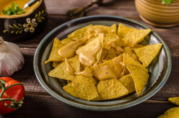 Nachos with homemade cheese dip