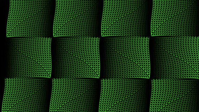 Rectangle element with grid texture changing position in space and colors from blue to green