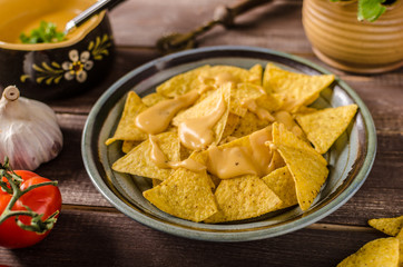 Nachos with homemade cheese dip