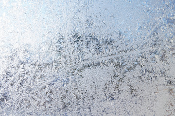 ice flower crystal on window in winter morning