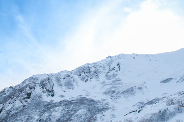 Snow on the mountain in winter season.