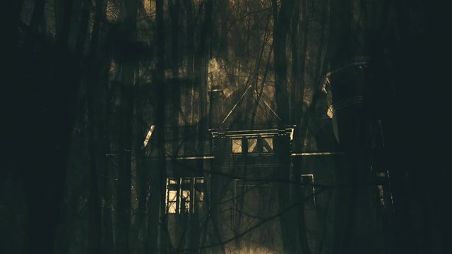 4K Super Scary Halloween Scene with a Feaky House in Forest