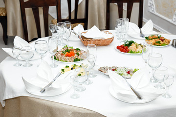 Served banquet table in a restaurant