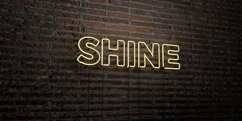 SHINE -Realistic Neon Sign on Brick Wall background - 3D rendered royalty free stock image. Can be used for online banner ads and direct mailers..