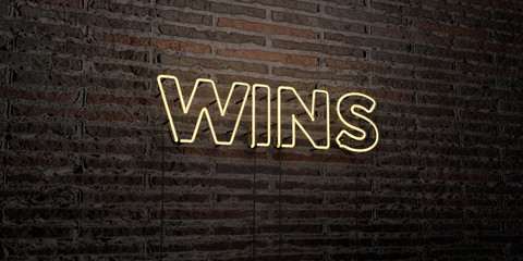 WINS -Realistic Neon Sign on Brick Wall background - 3D rendered royalty free stock image. Can be used for online banner ads and direct mailers..