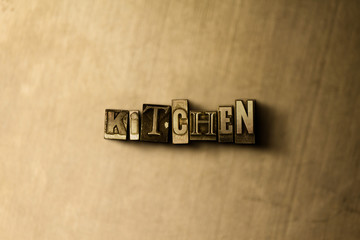 KITCHEN - close-up of grungy vintage typeset word on metal backdrop. Royalty free stock - 3D rendered stock image.  Can be used for online banner ads and direct mail.