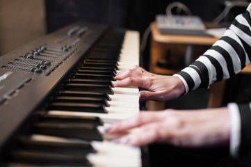 Hands music, synthesizer, piano