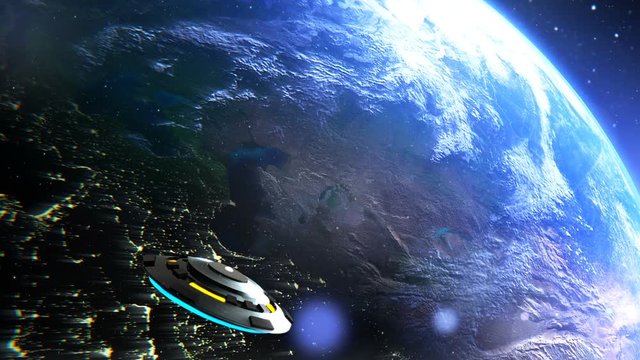 UFO Flying Through Space, Abstract Background