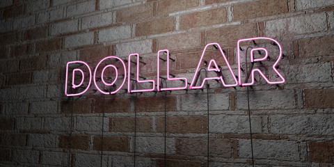 DOLLAR - Glowing Neon Sign on stonework wall - 3D rendered royalty free stock illustration.  Can be used for online banner ads and direct mailers..