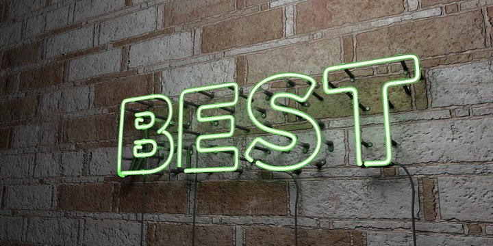 BEST - Glowing Neon Sign on stonework wall - 3D rendered royalty free stock illustration.  Can be used for online banner ads and direct mailers..