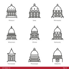 US State Capitols (Part 3) - Line Style Icons