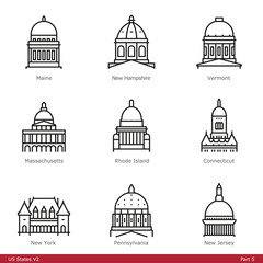 US State Capitols (Part 5) - Line Style Icons