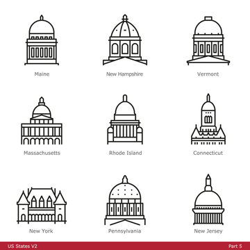 US State Capitols (Part 5) - Line Style Icons
