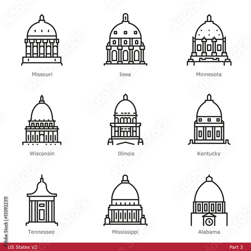 "US State Capitols (Part 3) - Line Style Icons" Stockfotos und