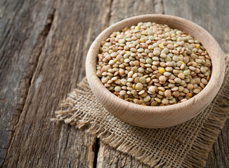 lentils on wooden surface