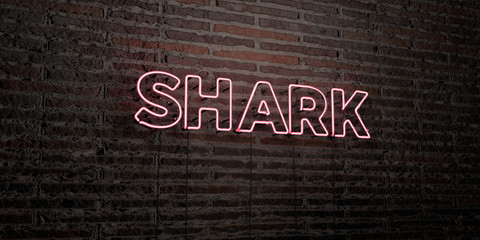 SHARK -Realistic Neon Sign on Brick Wall background - 3D rendered royalty free stock image. Can be used for online banner ads and direct mailers..