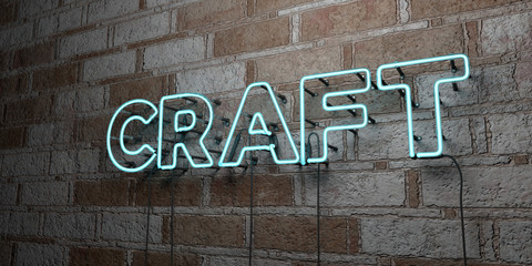 CRAFT - Glowing Neon Sign on stonework wall - 3D rendered royalty free stock illustration.  Can be used for online banner ads and direct mailers..