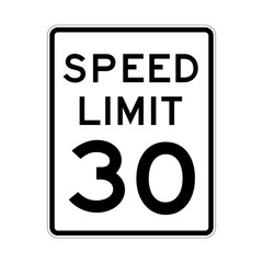 Speed limit 30 traffic light on white background