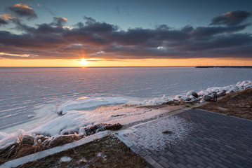 A shore of the frozen Baltic sea. Poland, Europe.