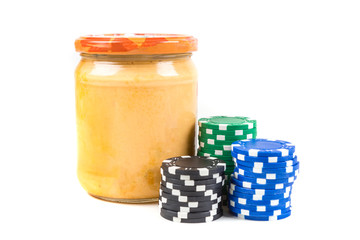 Concept poker ships and dip isolated on a white background