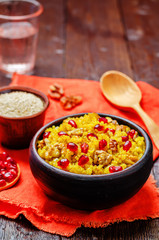 Turmeric quinoa with pomegranate and walnuts
