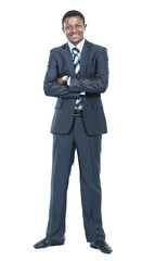 peaceful african american businessman in office