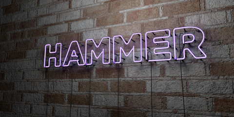 HAMMER - Glowing Neon Sign on stonework wall - 3D rendered royalty free stock illustration.  Can be used for online banner ads and direct mailers..