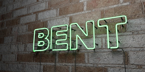 BENT - Glowing Neon Sign on stonework wall - 3D rendered royalty free stock illustration.  Can be used for online banner ads and direct mailers..