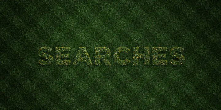 SEARCHES - fresh Grass letters with flowers and dandelions - 3D rendered royalty free stock image. Can be used for online banner ads and direct mailers..