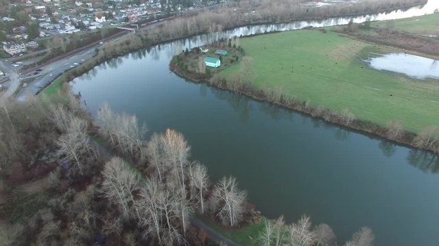 Aerial view of Snohomish River, WA, USA