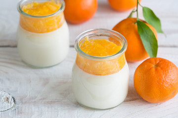 Home made panna cotta with mandarin jam