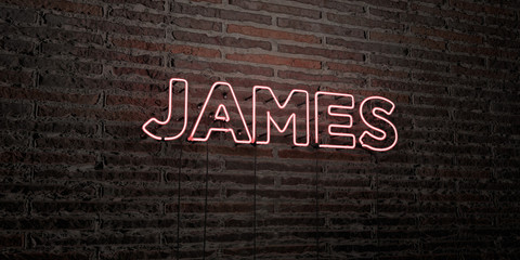 JAMES -Realistic Neon Sign on Brick Wall background - 3D rendered royalty free stock image. Can be used for online banner ads and direct mailers..