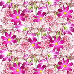 Beautiful background of flowers carnations and cosmos 
