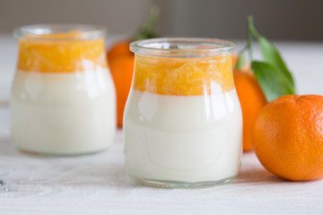 Home made panna cotta with mandarin jam