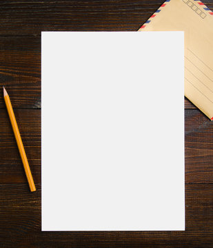 Mockup letter on the wooden table