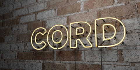 CORD - Glowing Neon Sign on stonework wall - 3D rendered royalty free stock illustration.  Can be used for online banner ads and direct mailers..