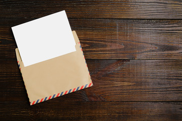 Mockup letter on the wooden table