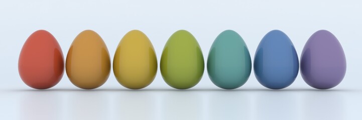 Seven eggs rainbow colors 3d render