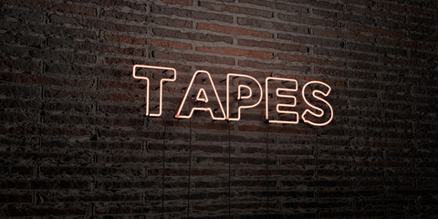 TAPES -Realistic Neon Sign on Brick Wall background - 3D rendered royalty free stock image. Can be used for online banner ads and direct mailers..