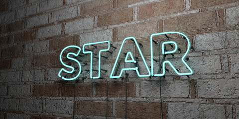 STAR - Glowing Neon Sign on stonework wall - 3D rendered royalty free stock illustration.  Can be used for online banner ads and direct mailers..