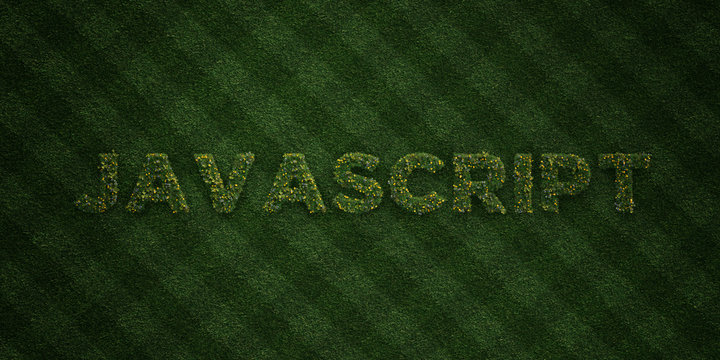 JAVASCRIPT - fresh Grass letters with flowers and dandelions - 3D rendered royalty free stock image. Can be used for online banner ads and direct mailers..