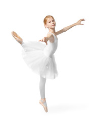 Fototapeta na wymiar Beautiful ballet dancer on white background