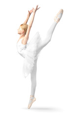 Fototapeta premium Beautiful ballet dancer on white background