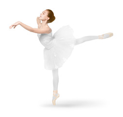 Obraz premium Beautiful ballet dancer on white background
