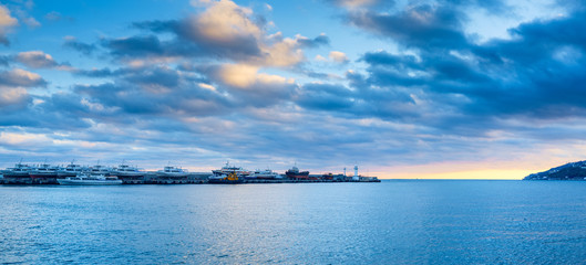 Panorama Yalta port at sunset