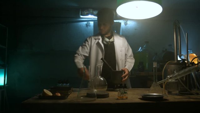 Strange scientist prepares a potion