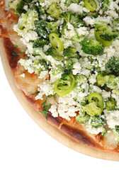 Vegetarian Italian pizza with cheese and vegetables on white background