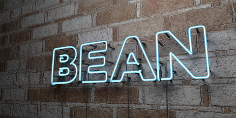 BEAN - Glowing Neon Sign on stonework wall - 3D rendered royalty free stock illustration.  Can be used for online banner ads and direct mailers..