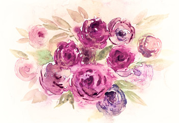 Abstract watercolor peonies (hand drawn)
